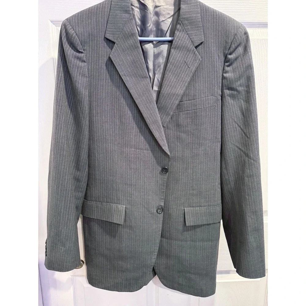 Vintage Richman Brothers Mens Grey Pinstripe Two Button Blazer Suit Jacket‎ 42R